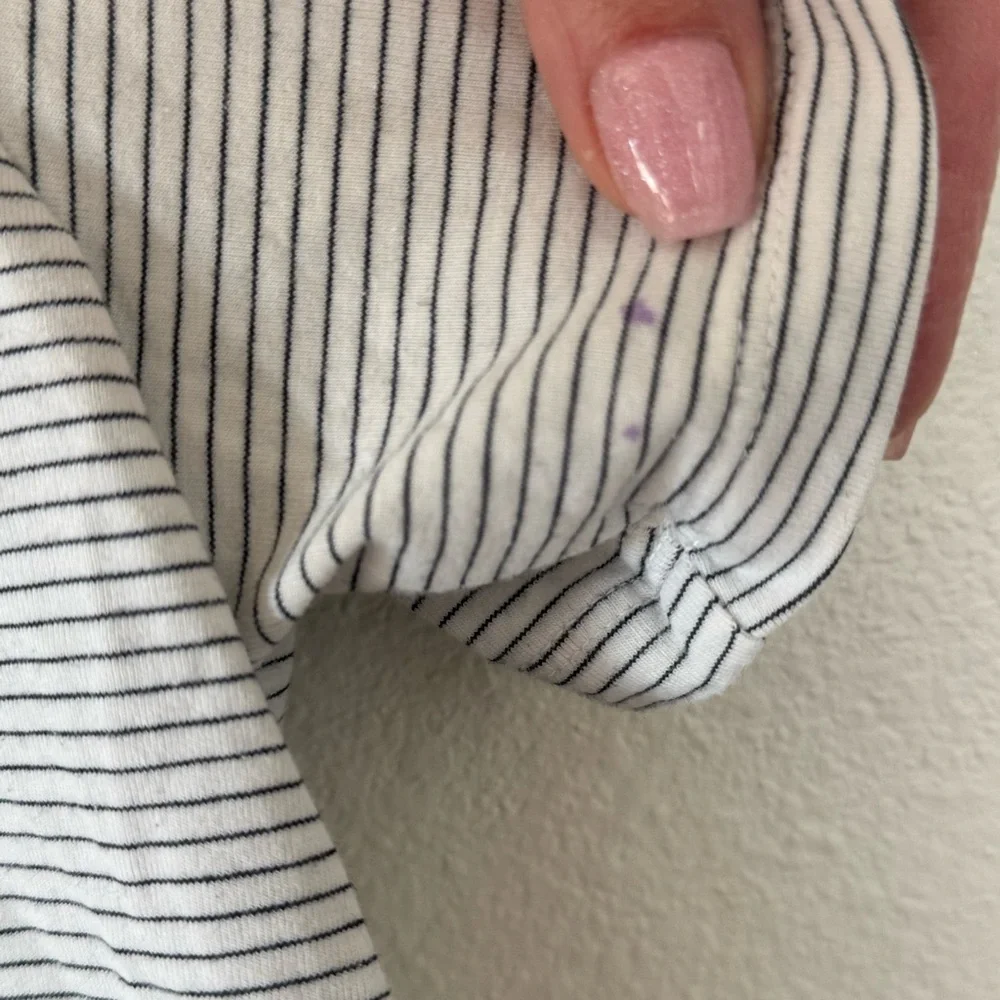 Athleta Essential Tee Relaxed Fit Top Black White Striped Cotton Blend Crop XL - Picture 2 of 8